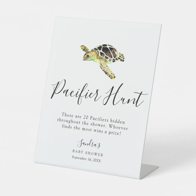 Signe De Table Baby shower de tortue de mer Pacifique jeu de chas (Recto)