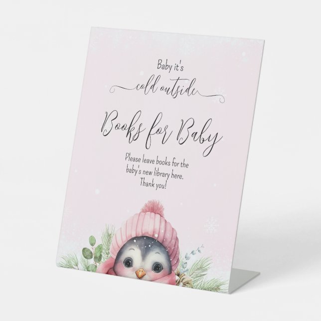 Signe De Table Baby shower d'hiver de fille rose mignonne (Recto)