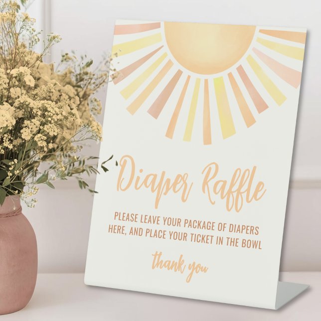 Signe De Table Baby Shower Diaper Raffle Thème Soleil Ensoleillé (Sun Sunshine Baby Shower Diaper Raffle Pedestal Sign )