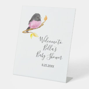 Signe De Table Baby shower d'oiseaux roses Robin