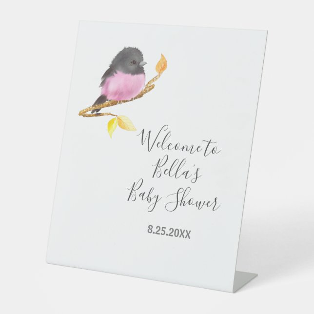 Signe De Table Baby shower d'oiseaux roses Robin (Recto)