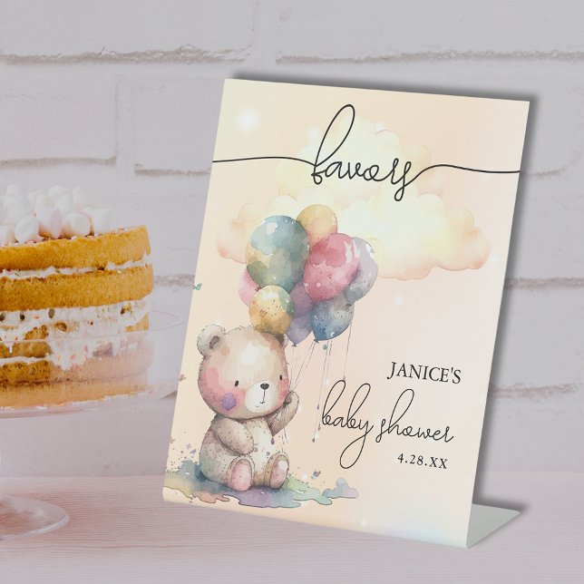 Signe De Table Baby shower d'ours Faveurs (Bear Baby Shower Favors Pedestal Sign)