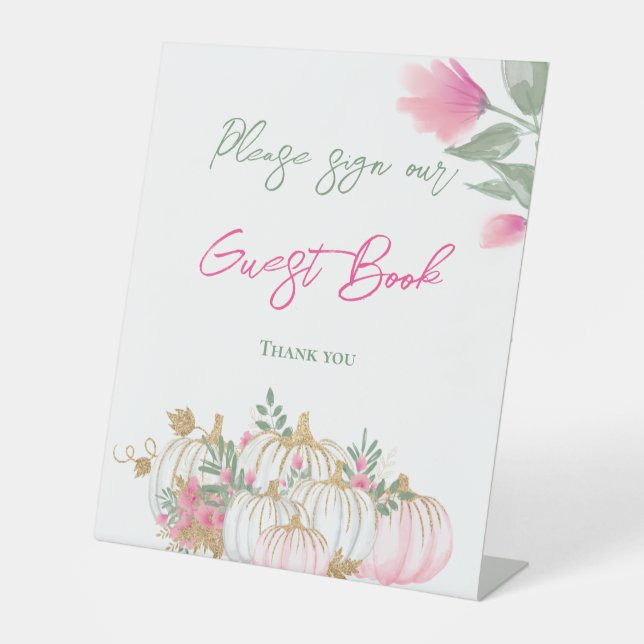 Signe De Table Baby shower du livre d'hôtes Gold Blush Pink Citro (Recto)