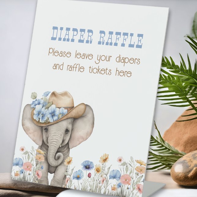 Signe De Table Baby shower éléphant de chaudière Raffle Boho Cowb (Diaper Raffle Sign from the Boho Elephant Baby Shower Collection by Darling & May)