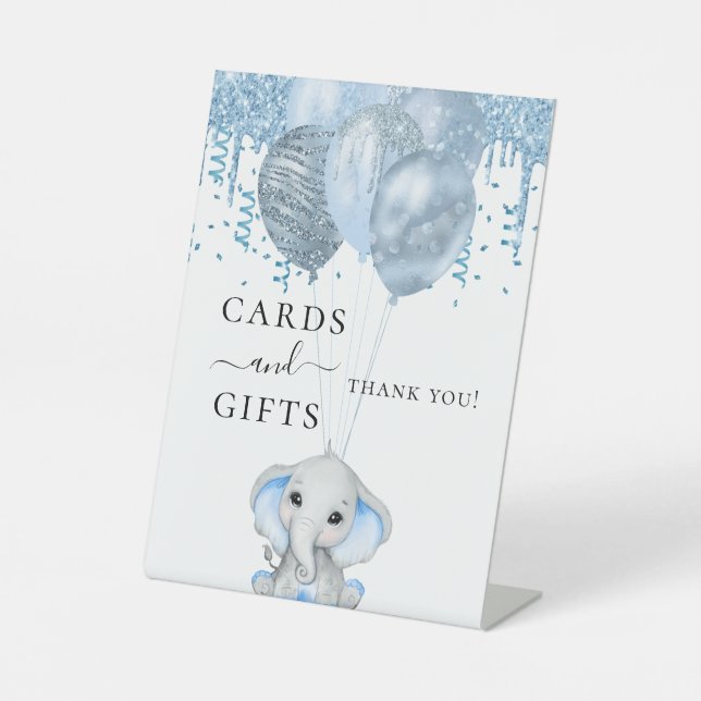 Signe De Table Baby shower éléphant garçon bleu ballons cadeaux b (Recto)