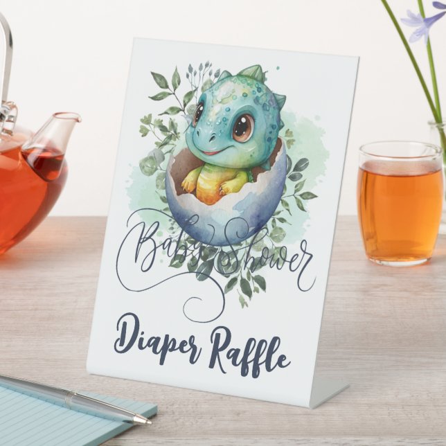 Signe De Table Baby shower Feuille Dinosaur Oeuf Cute Aquarelle (In SItu)
