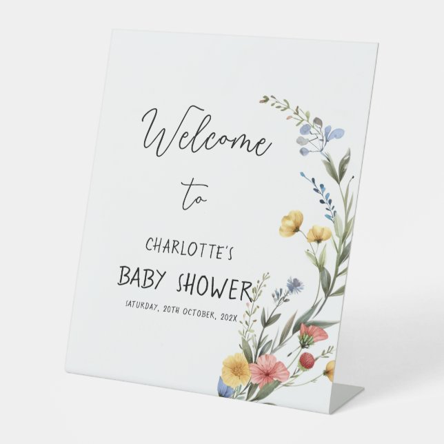Signe De Table Baby shower Fleur sauvage couleur aquarelle (Recto)