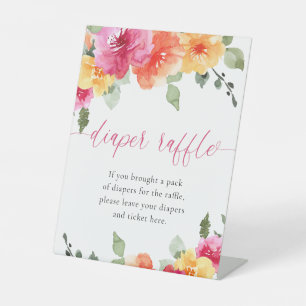Signe De Table Baby shower floral coloré tombole de couche