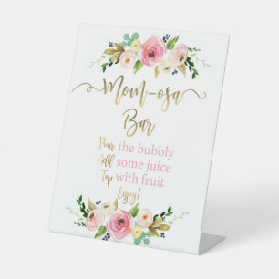 Signe De Table Baby shower floral rose Momosa bar