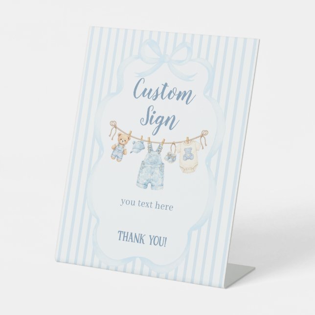 Signe De Table Baby Shower Garçon Moderne Rayure Jean Bleu (Recto)