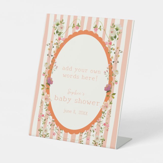 Signe De Table Baby shower Jardin Blushing Personnalisable (Recto)