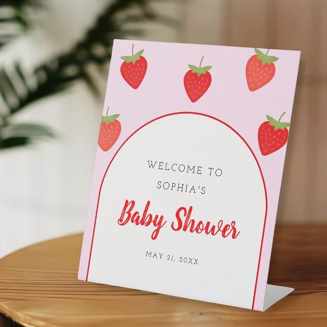 Signe De Table Baby shower mignon aux fraises roses (Créateur téléchargé)