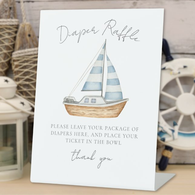 Signe De Table Baby shower nautique de l'écharpe (Diaper Raffle Nautical Baby Shower Pedestal Sign)