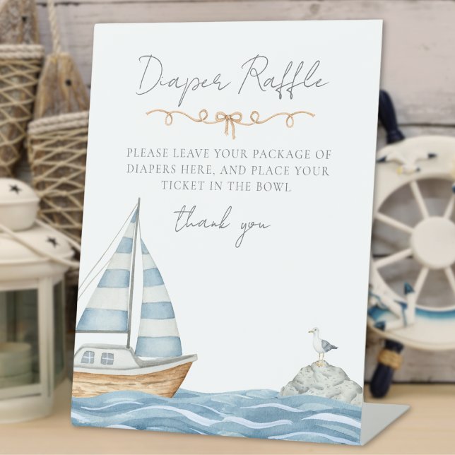 Signe De Table Baby shower Nautique Déchets (Nautical Baby Shower Diaper Raffle Pedestal Sign)