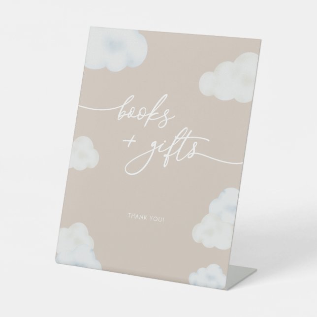Signe De Table Baby shower nuageux moderne beige clair  (Recto)