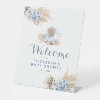 Signe De Table Baby shower Ours Bleu Teddy Affiche de bienvenue P