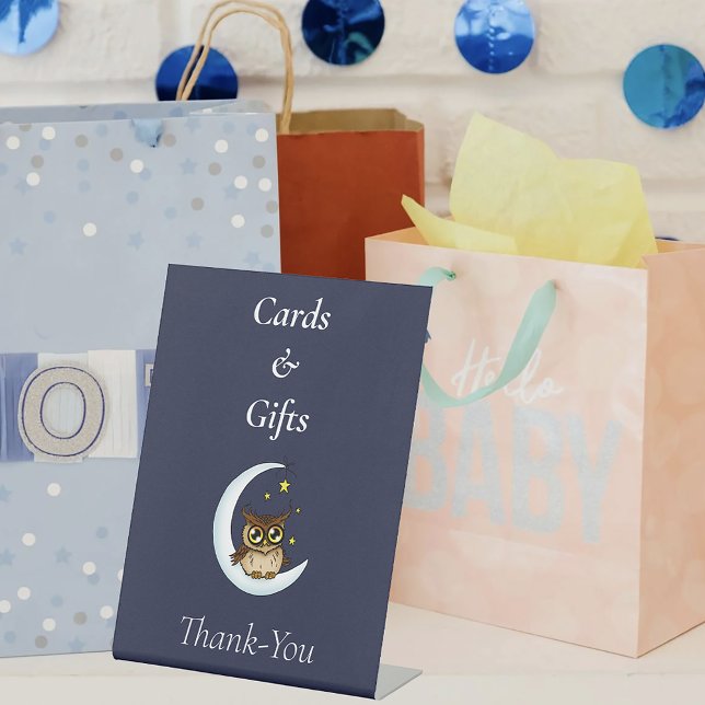 Signe De Table Baby shower Owl Moon Blue Cute Stars (Créateur téléchargé)