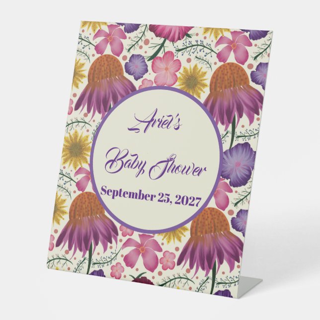 Signe De Table Baby shower rose Fleur sauvage enchanteur (Recto)