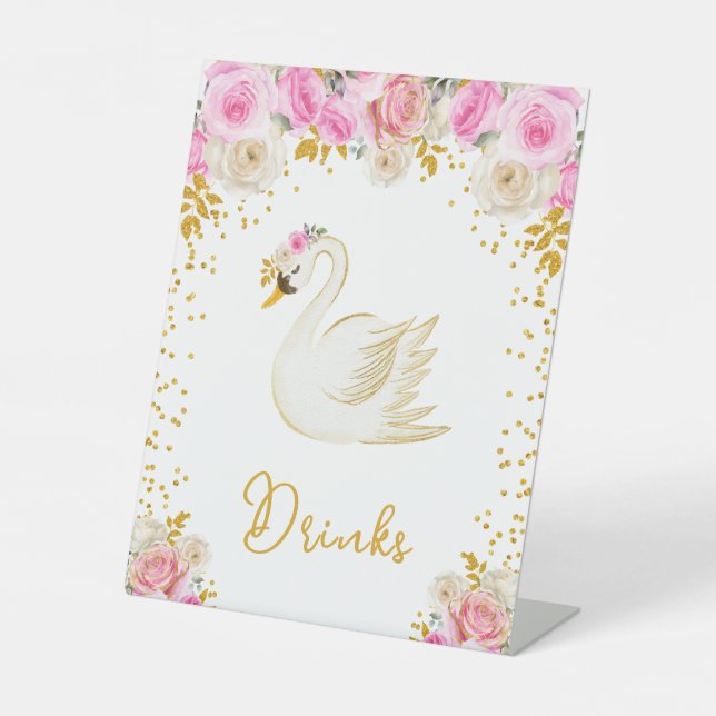 Signe De Table Baby shower Rose Swan Pink et Gold (Recto)