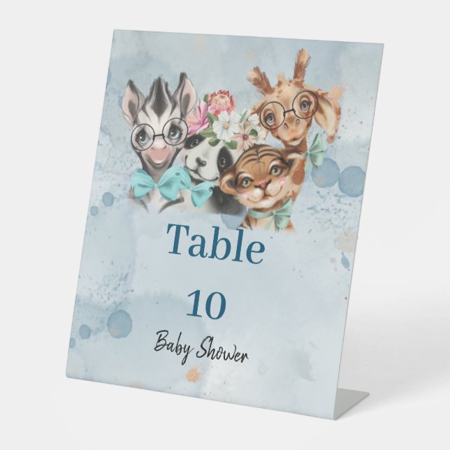 Signe De Table Baby shower Safari bleu bleu  (Recto)