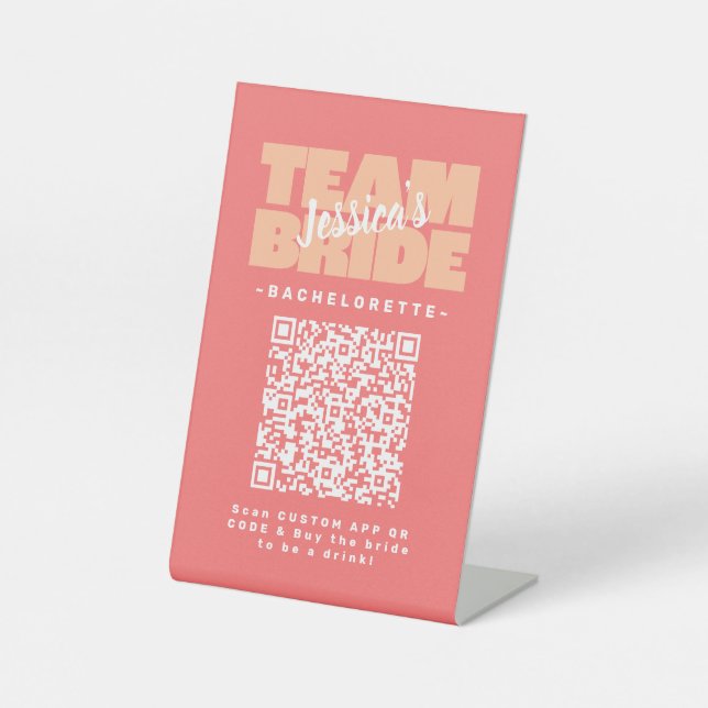 Signe De Table Bachelorette QR Code Acheter Drink Team Bride Peac (Recto)