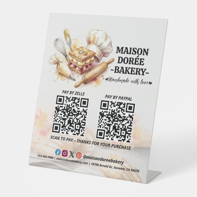 Signe De Table Bakery Store Pastry Cake Baker QR Code Pay Here (Recto)