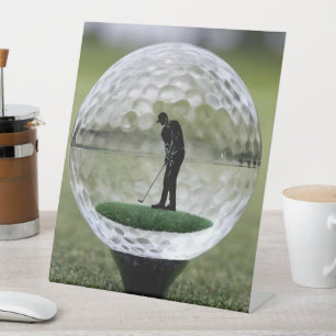 Signe De Table Bal De Golf En Verre Avec Lecteur De Golf À L'Inté