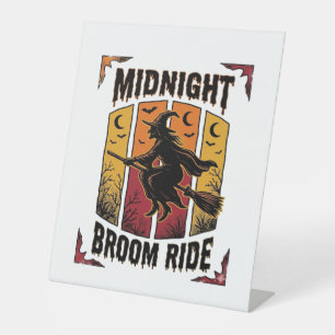 Signe De Table Balai de minuit vintage sorcière Halloween graphiq