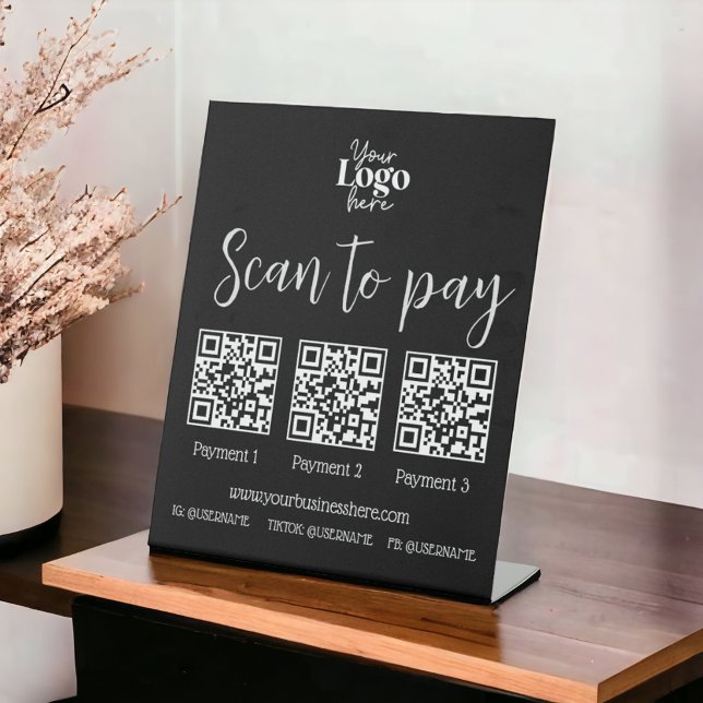 Signe De Table Balayage chic noir pour payer le code QR des petit (Créateur téléchargé)