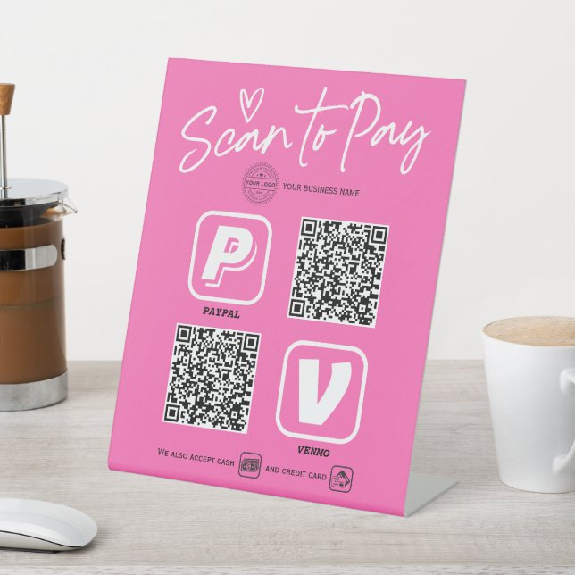 Signe De Table Balayage de code QR rose chaud pour payer Script m (In SItu)