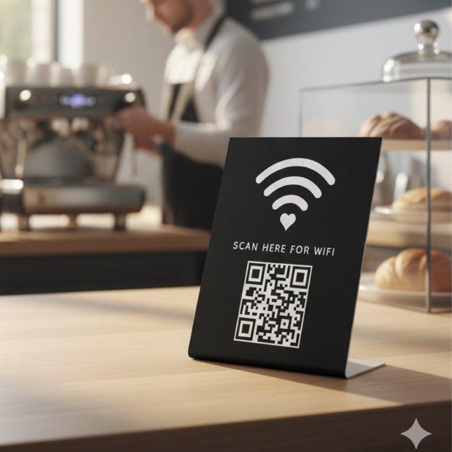Signe De Table Balayage de code QR Wifi pour connecter auto-adhés (Créateur téléchargé)
