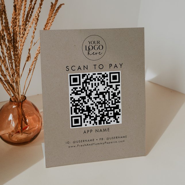 Signe De Table Balayage Du Logo D'Entreprise Chic Faux Kraft Pour (Créateur téléchargé)