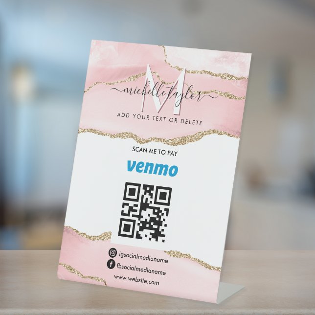 Signe De Table Balayage moderne pour payer Venmo QR code Monogram (Créateur téléchargé)