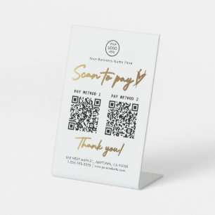 Signe De Table Balayage noir et or pour payer 2 codes Qr Liens de