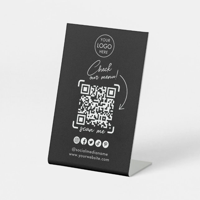 Signe De Table Balayage noir pour afficher le code QR du menu | M (Recto)