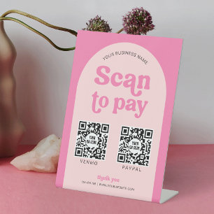 Signe De Table Balayage rose moderne pour payer 2 QR Code paiemen