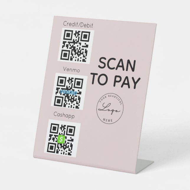 Signe De Table Balayage rose pour payer QR Code Connexion sans co (Recto)