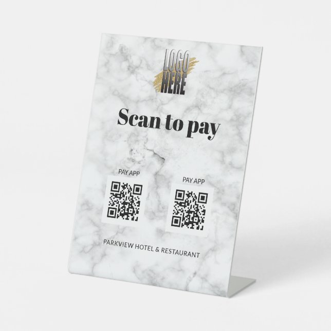 Signe De Table Balayage simple du logo pour payer 2 codes QR Paye (Recto)