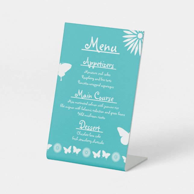 Signe De Table Balises et papillons au cordon bleu turquoise (Recto)