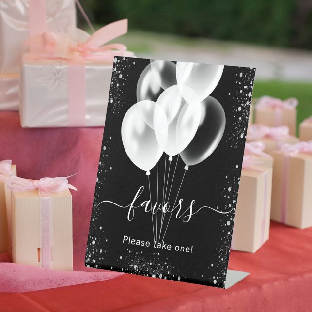 Signe De Table Balles de fête en paillettes d'argent noir (Créateur téléchargé)