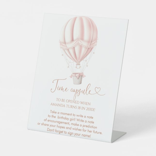Signe De Table Ballon à air chaud rose Onederful Girl Time Capsul (Recto)