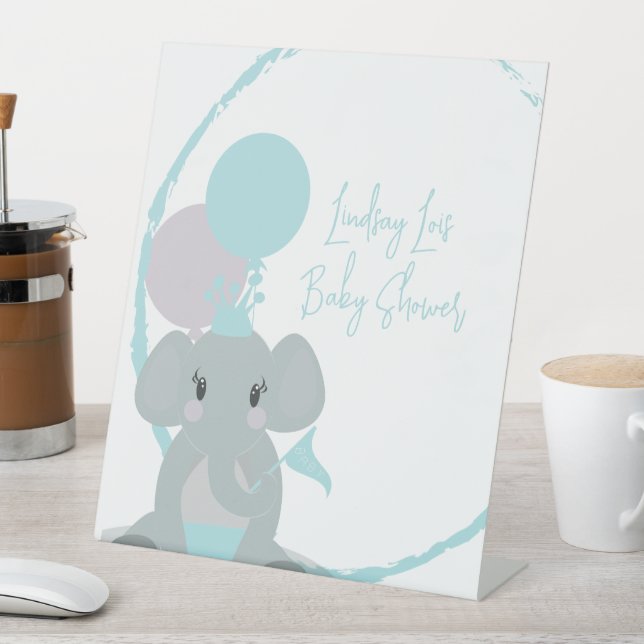 Signe De Table Ballon Écriture Éléphant Pastel Baby Shower Mignon (In SItu)