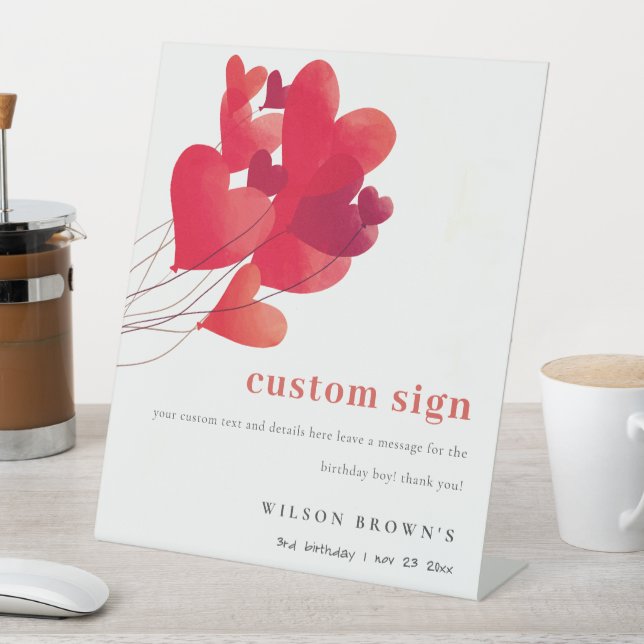 Signe De Table Ballons de coeur rouge mignon fête d'anniversaire  (In SItu)