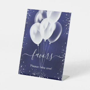 Signe De Table Ballons de parties scintillant bleu marine en arge