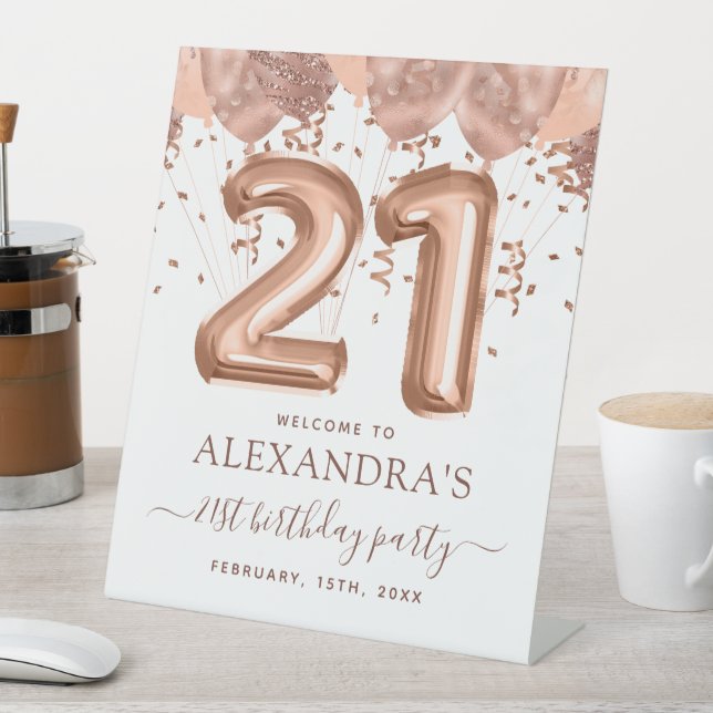 Signe De Table Ballons d'or rose 21e fête d'anniversaire (In SItu)