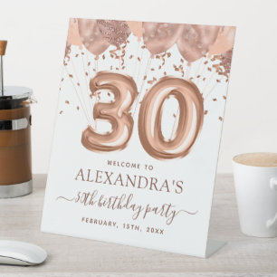 Signe De Table Ballons d'or rose 30e fête d'anniversaire