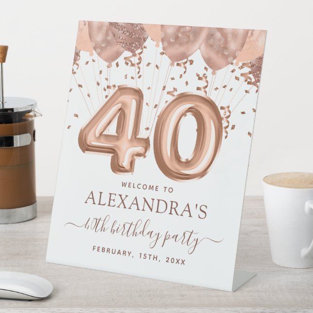 Signe De Table Ballons d'or rose fête du 40e anniversaire (In SItu)