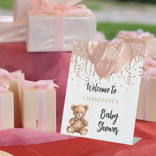 Signe De Table Ballons d'or rose ours en peluche baby shower bien