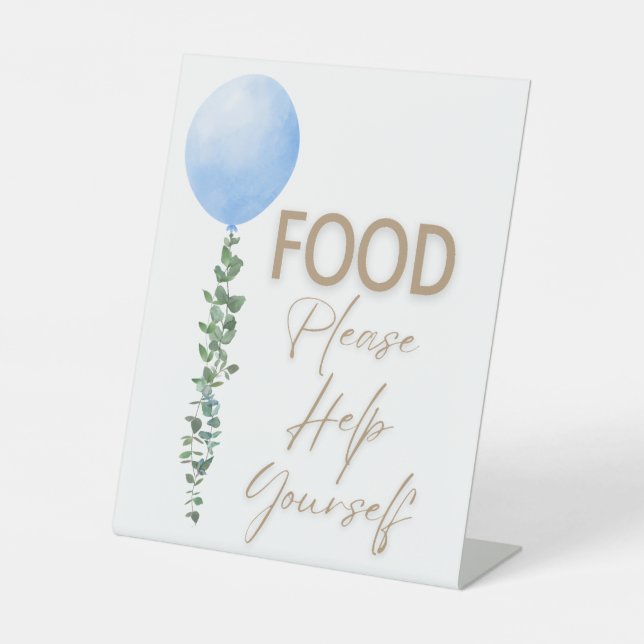 Signe De Table Balloon bleu Aquarelle Garçon Baby shower Piédesta (Recto)