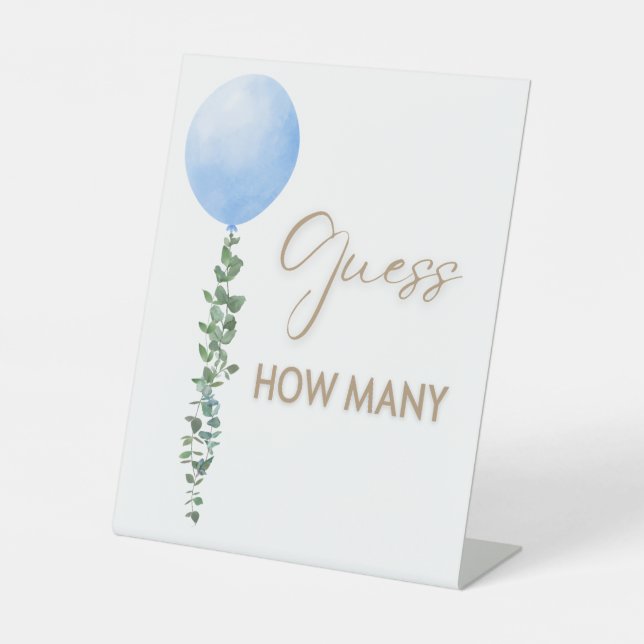 Signe De Table Balloon bleu Aquarelle Garçon Baby shower Piédesta (Recto)